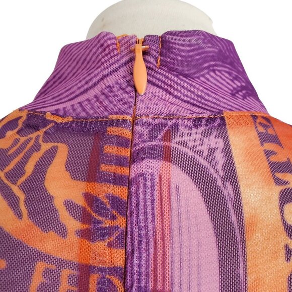 No 1 Los Angeles Bodycon $100 Orange Purple Sheer Y2K Mesh Long Maxi Dress L - Picture 6 of 16